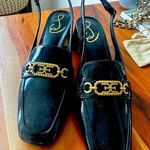 Black patton leather Sam Edelman sling back shoes never worn baby heel